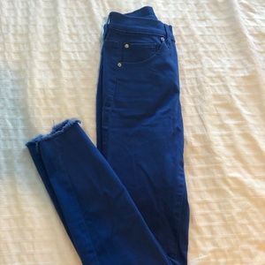 Bright blue raw hem jeans